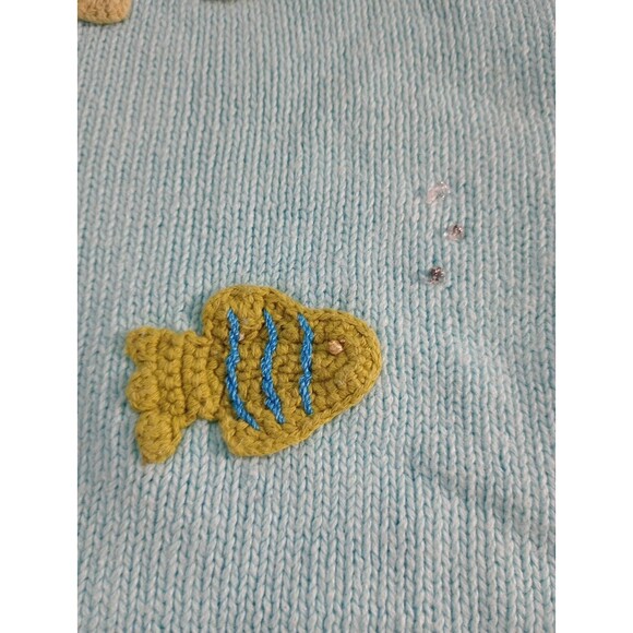 Vtg Extra Shenanigans Cardigan Sweater Women’s 1X  Baby Blue Fish Embroidered - Picture 13 of 16